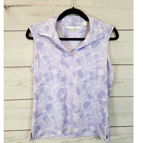 Greg‎ Norman Play Dry Women's Purple Floral Sleeveless Golf Polo Shirt Size S - Picture 1 of 7